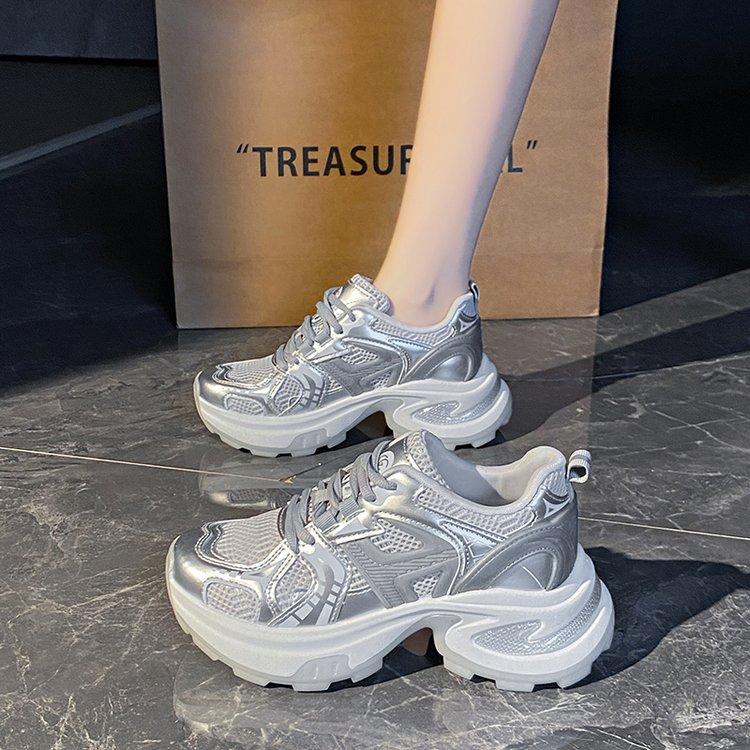 

Retro heightening thick-soled breathable dad shoes summer new silver-white breathable mesh casual heightening sports shoes women 40 срібний