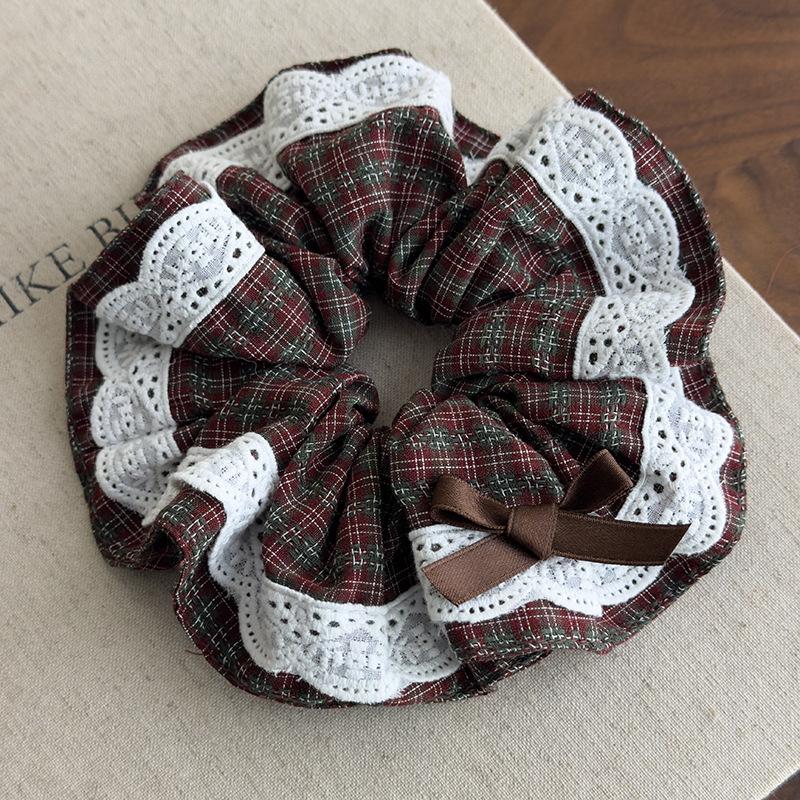 Retro Rutete Sjekk Blonder Hårstrikker Pannebånd for Kvinner Jenter Søt Hårstrikk Strikk Hestehale Gummistrikk Mote Tilbehør