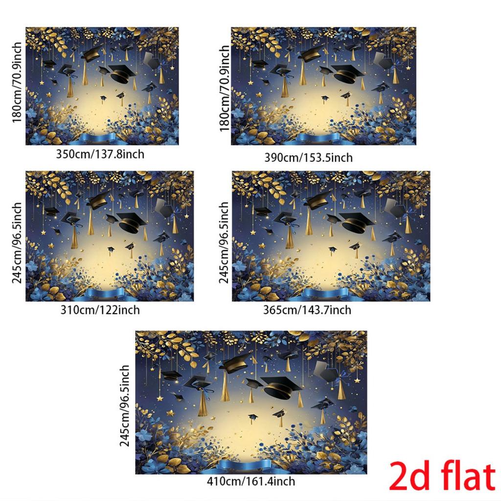 2D Flat 2D Flat - 2D Flat 2D Flat - 1pc 2D Flat Elegant Graduation Backdrop Black Graduation Gold Blue Gold Floral Decor Stars