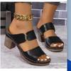 European and American Large-size Open-toed High-heeled Slippers Women's New Thick-heeled Embossed Fashion Cool Slippers
