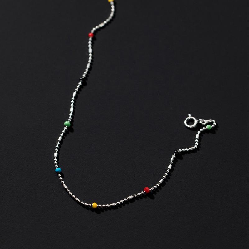 925 Sterling Silver Jewelry Rainbow Dot Beaded Necklace for Women Gifts