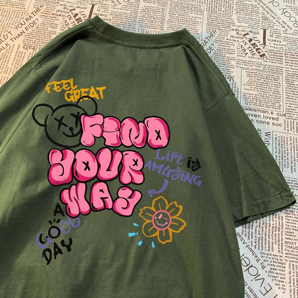 Find Your Way Life Is Amusing Mens T Shirt Harajuku Loose T-Shirt Anime Tee Clothes Casual Wears Tops Fashion Loose T Shirts