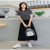 Premium Quality Women Summer Dress Casual Stripe Tank Short Sleeve Long Dress For Versatile Summer Style
