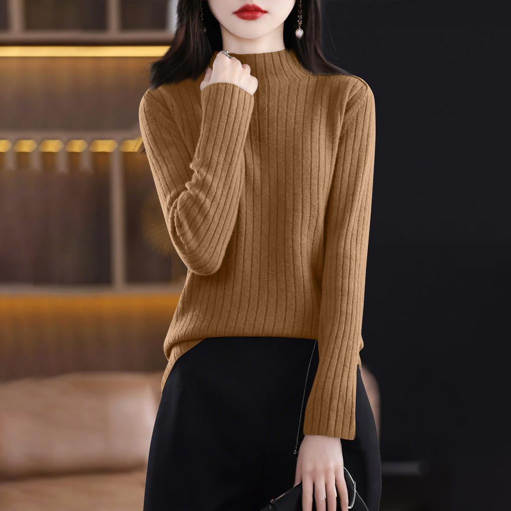 Women's Fashion Long Sleeve Solid Color Pullover Turtleneck Base Sweater Top