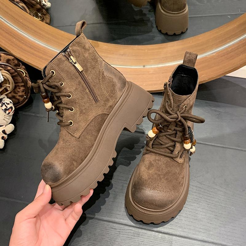 

Platform Boots For Women Heightened 6cm Fashion Short Boots Ladies Autumn Retro Suede Leather Boots Women s Brown Designer Boots 35