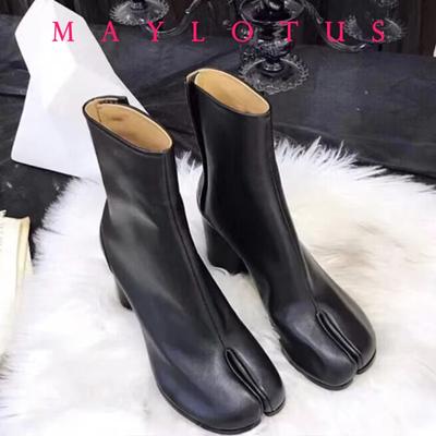 Split Toe Tabi Stiefel Chelsea Boots Tabi Schuhe High Top Lederstiefel Hufeisenschuhe 3/6/8 Cm Absätze Damen Schuhe mit dicker Sohle