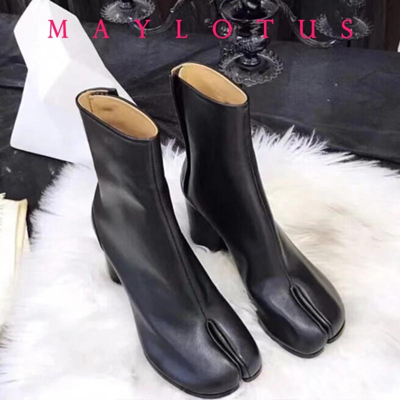 Split Toe Tabi Boot Chelsea Boots Tabi Shoes High Top Leather Boots Horseshoe Shoes 3/6/8 Cm Heels Women's Thick Soled Shoes