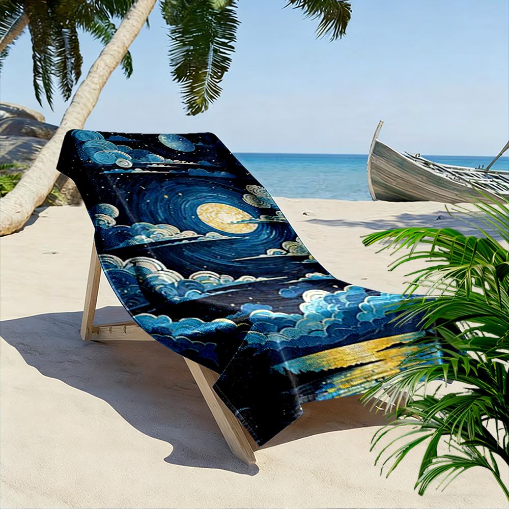 Starry Night Sky with Moon and Clouds Beach towel quick-drying for travel outdoor sports jogging beach and swimming