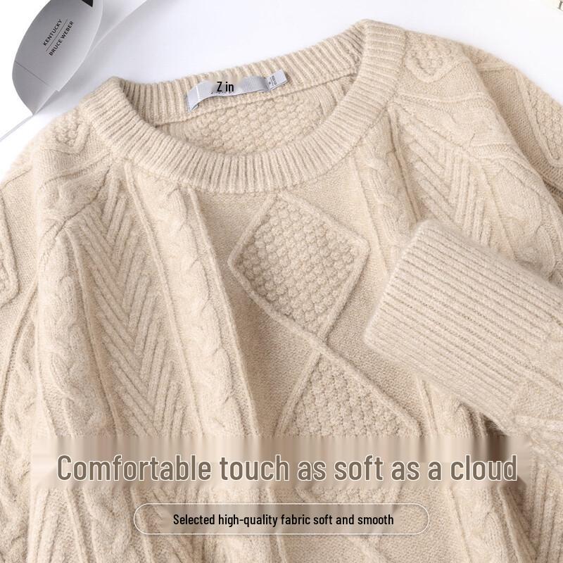 SNOWFLYING Women s Cable Knit Round Neck Sweater One Size