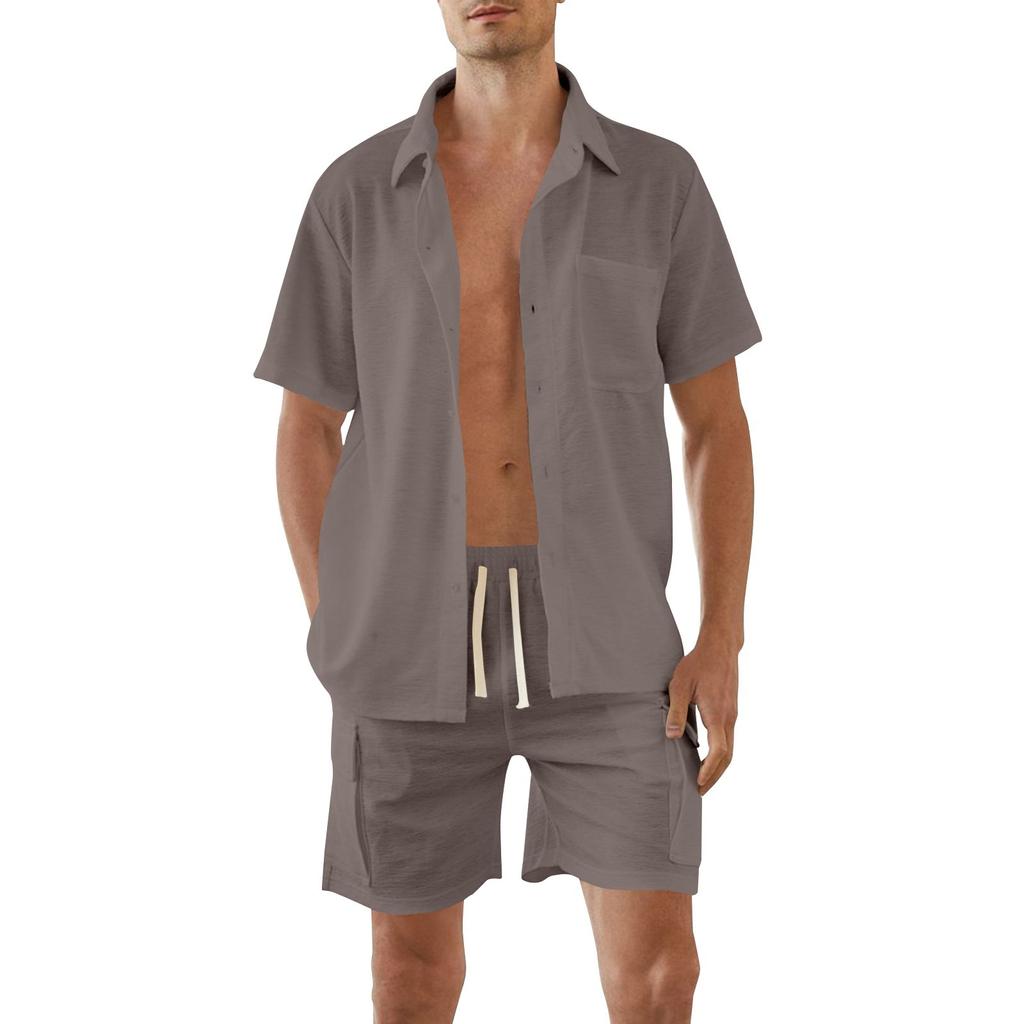 Cămăși cu mânecă scurtă cu nasturi de culoare uni pentru bărbați Set de cămăși cu mânecă scurtă la modă ocazională pentru bărbați