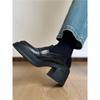 7cm~ Silent Sole Soft Leather Thick Sole Loafers Women's Thick Heel High Heel Single Shoes Girls Small Height Increase Small Leather Shoes