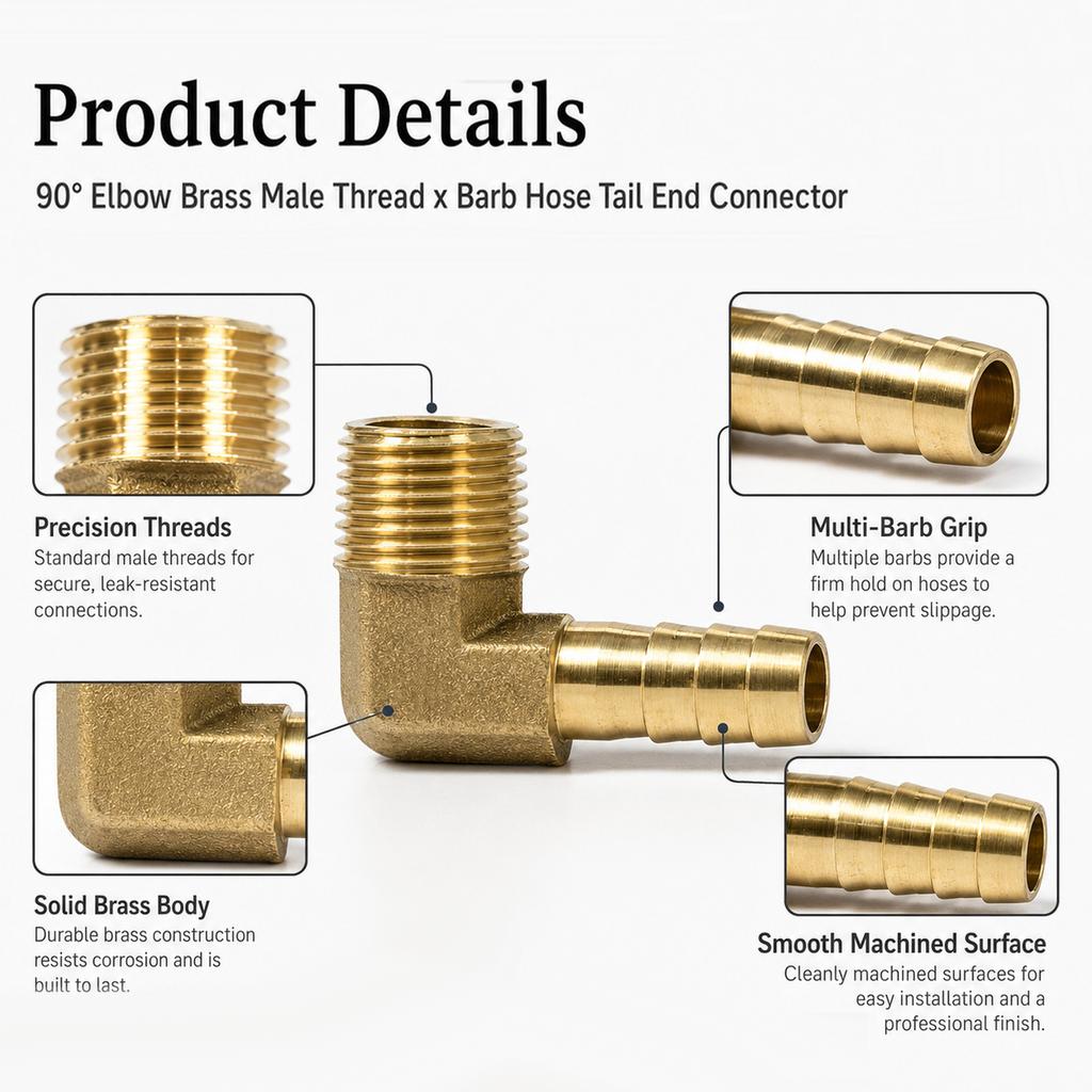 1pc Brass Pagoda Hose Barb Elbow Fitting 16/19/25mm 3/4" Thread Pipe Connector for Fuel Air Water Line - Universal Fit