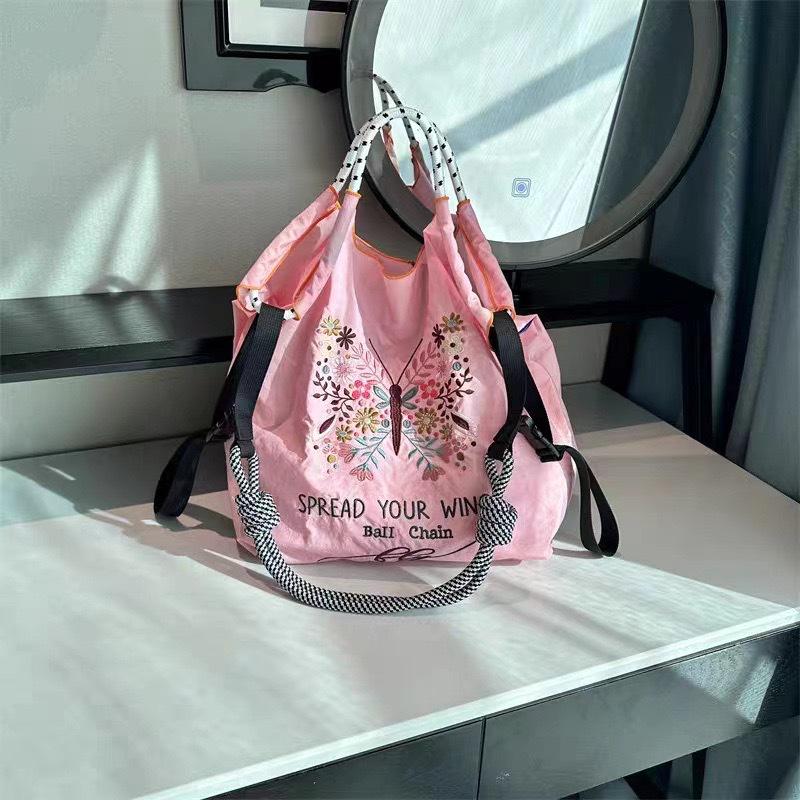 Eco-Friendly Handmade Japanese-Style Embroidered Flower Nylon Tote Bag