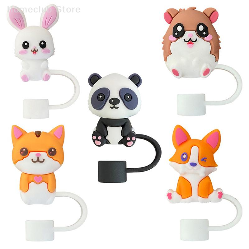1Pcs 10mm Silicone Straw Covers Cap Compatible With 30&40 Oz Tumbler,Cute Animal Straw Toppers,Reusable Dust-Proof Straw