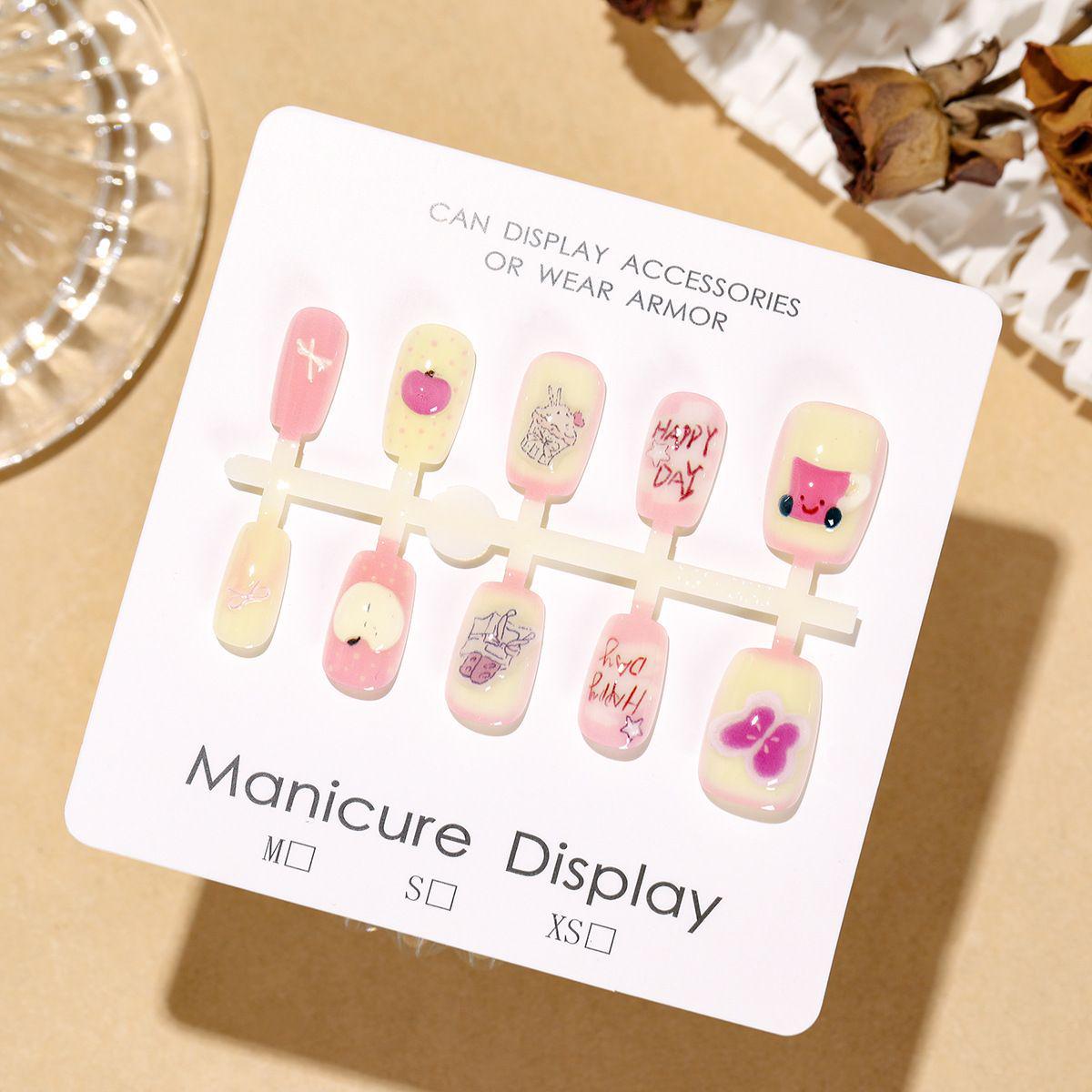 

Sweet Pink Wearable Nails - Stereoscopic Ins Style with Fresh White Enhancements One M Set