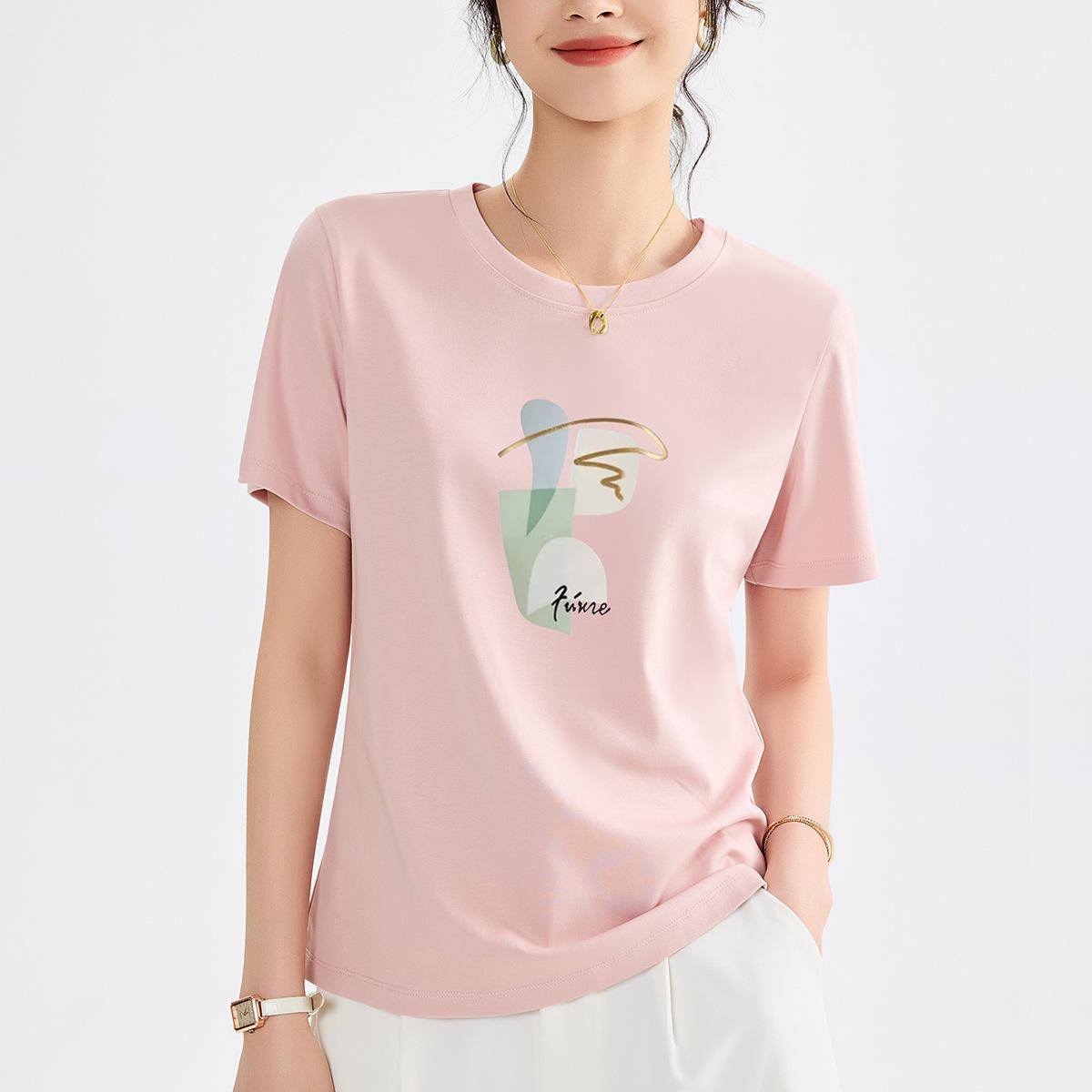 

Short-sleeved women s summer new loose and thin casual nis front shoulder printed mercerized cotton XXXL