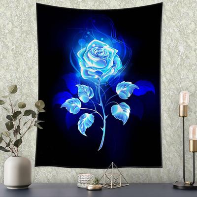 Blue Rose Tapestry Wall Hanging Flower Art Bohemian Hippie Simple Aesthetic Room Bedroom Home Decor Background Cloth