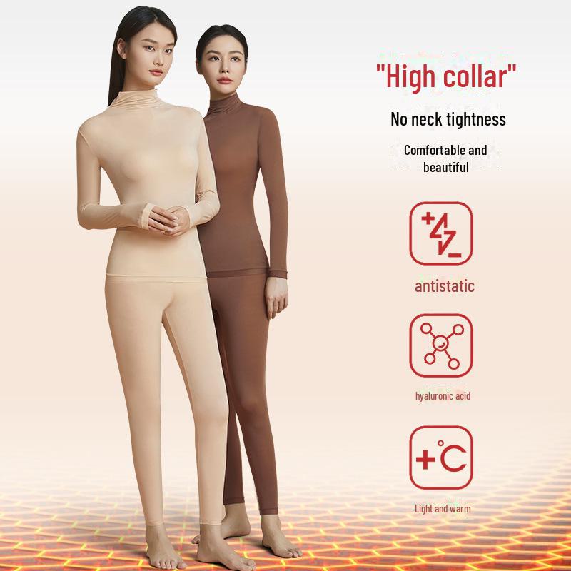 High Collar Hyaluronic Acid Skin Care Thermal Top - Women's Seamless Long Sleeve Base Layer Shirt