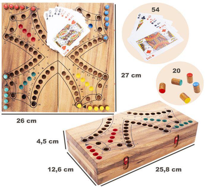 Jeu de Tock en Bois - 4 Joueurs - Ecologique - Jeu de Société Traditionnel Canadien - Jeu de parcours - 2 à 4 joueurs - 350261