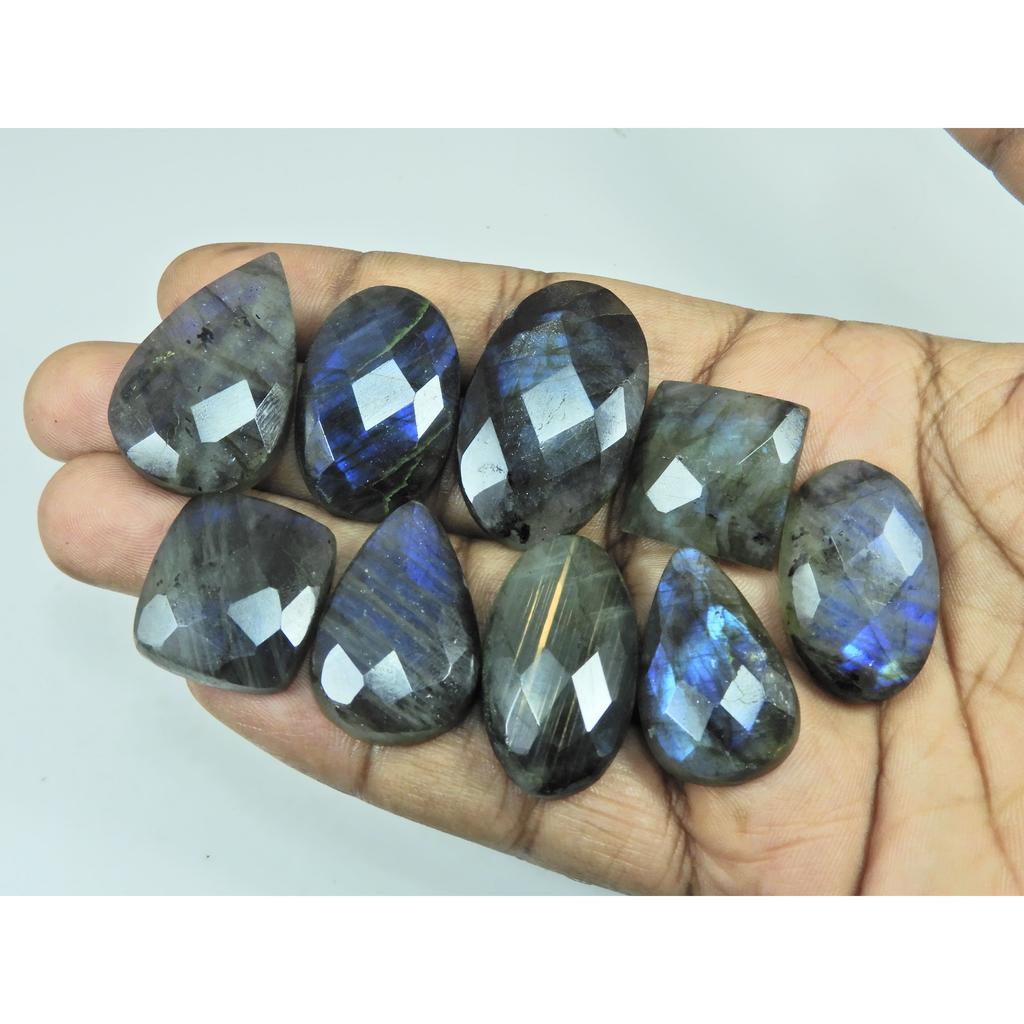 Natural Multi Labradorite Checker Cut Mix Cabochon Loose Gemstone 09Pcs Lot C-3618