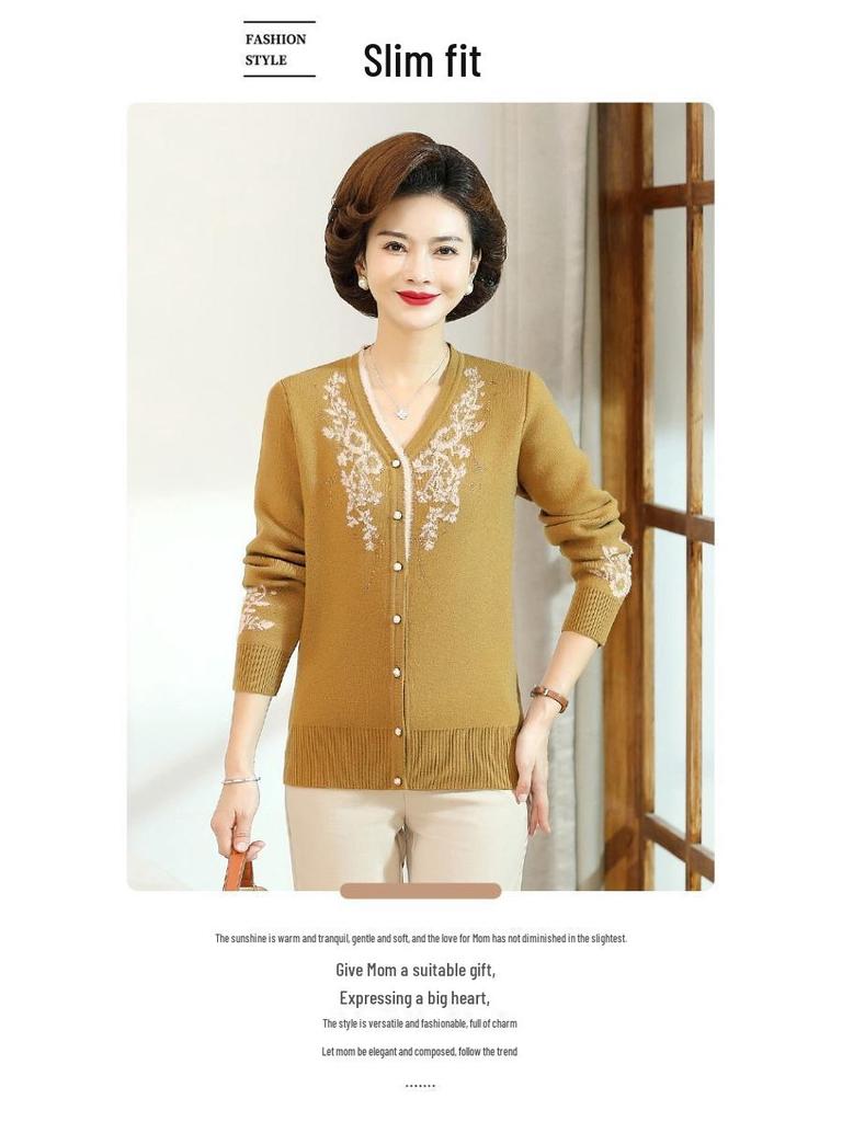Stilvoller Winter-Samtcardigan mit V-Ausschnitt für Mütter – Modischer Pullover für Frauen mittleren und höheren Alters