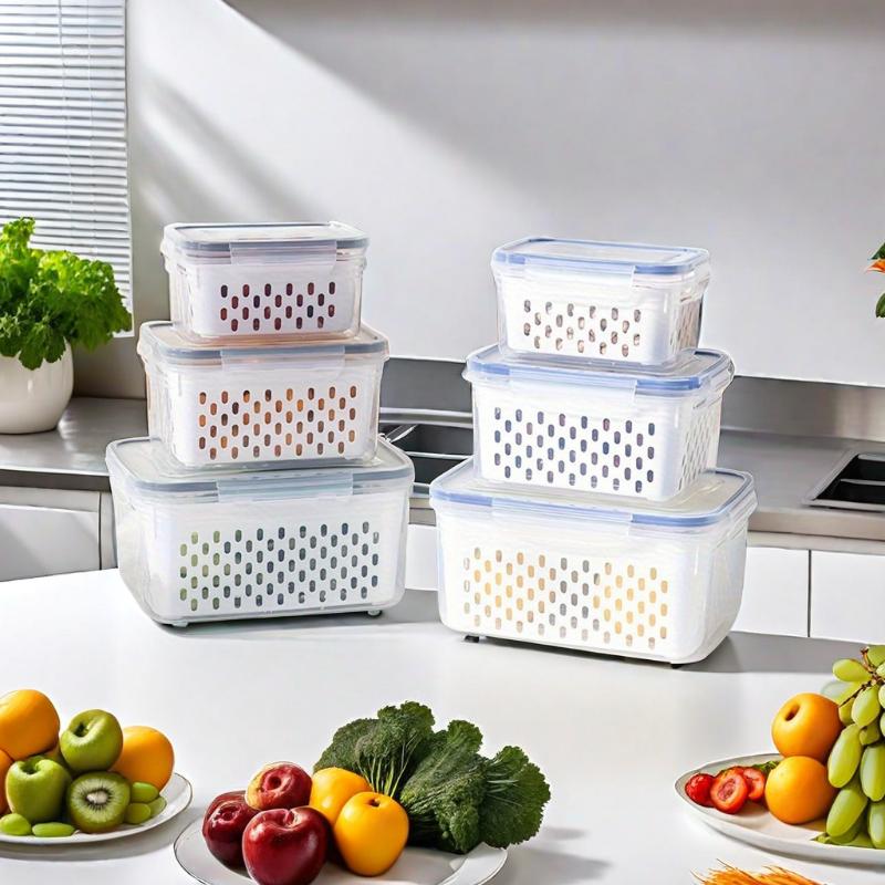 Kitchen Cover Refrigerator Frozen Fresh Food Sealed Fresh-keeping Box Fruit and Vegetable Drain Plastic Storage Box