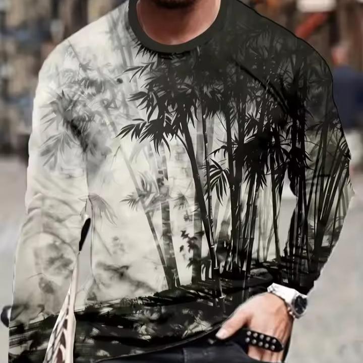 Black And White Color Matching Printed Men's Casual Pullover Top Harajuku Street Trend Men's Top Simple Men's Casual T-shirt