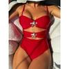 Women's New Solid Color Suspender with Two Sexy One Piece Bikini Swimsuits