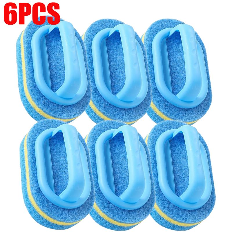 6/3/1Pcs Household Cleaning Brush with Handle Sponge High-Density Thick Scouring Pad Kitchen Bathroom Toilet Wall Clean Brush