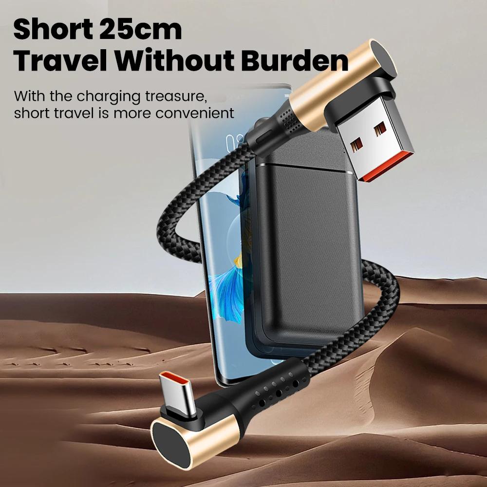 66W 90 Degree Elbow Short USB‑A to Type‑C Fast Charging Cable 0.15m 0.25m 0.5m High‑Speed Data Wire For iPhone Xiaomi 17 Phones