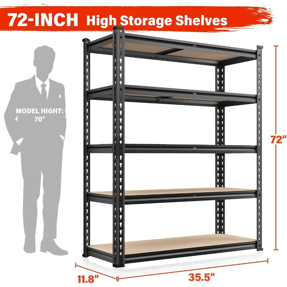 Local Warehouse 72 Garage Shelving, Heavy Duty 2000LBS, 5 Tier Metal Storage Unit, Adjustable Shelves for Warehouse, 72x35.5x11.