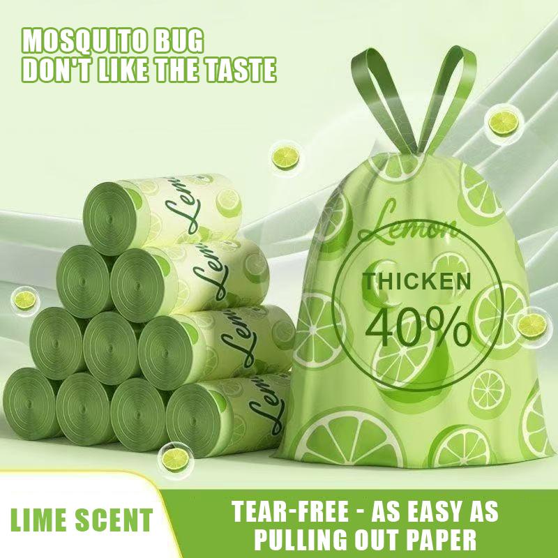 Durable Drawstring Trash Bags 50/100 Pack Lime Green Printed Tear-Free Garbage Sacks for Home Kitchen Bathroom Cleaning