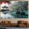 2D Nature Landscape Black Swan Background Cloth Decor