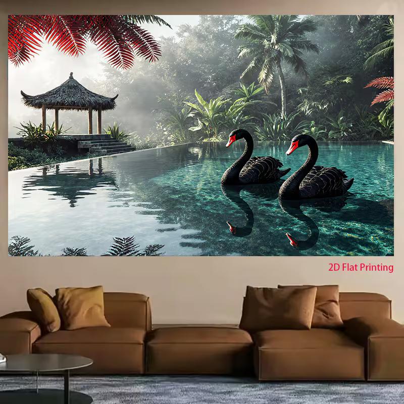 2D Nature Landscape Black Swan Background Cloth Decor