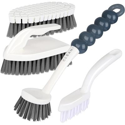 4pcs Kitchen Cleaning Brush with Scraper, Bendable Cleaning Brush, Groove Cleaning Brush, Comfortable Scrub Brush for Cleaning Kitchen, Floor, Pool