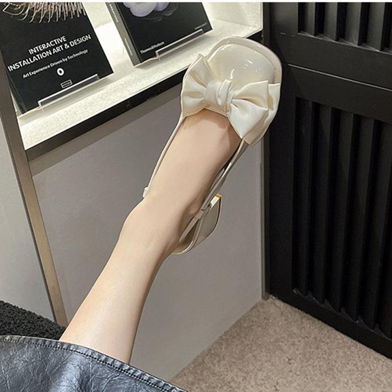 Fashion Square Toe Sandals Black Pink Women's Spring Summer New Shallow Bow Women's Shoes Thick Mid Heel Buckle Sandalias Mujer Verano