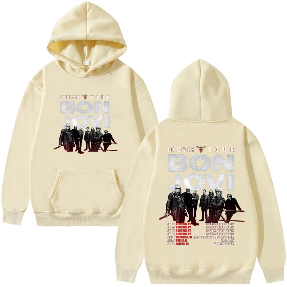Felpe con cappuccio della band Bon Jovi Abbigliamento grafico Bon Jovi Forever Tour Unisex High Street Manica lunga Pullover Streetwear Felpa con cappuccio