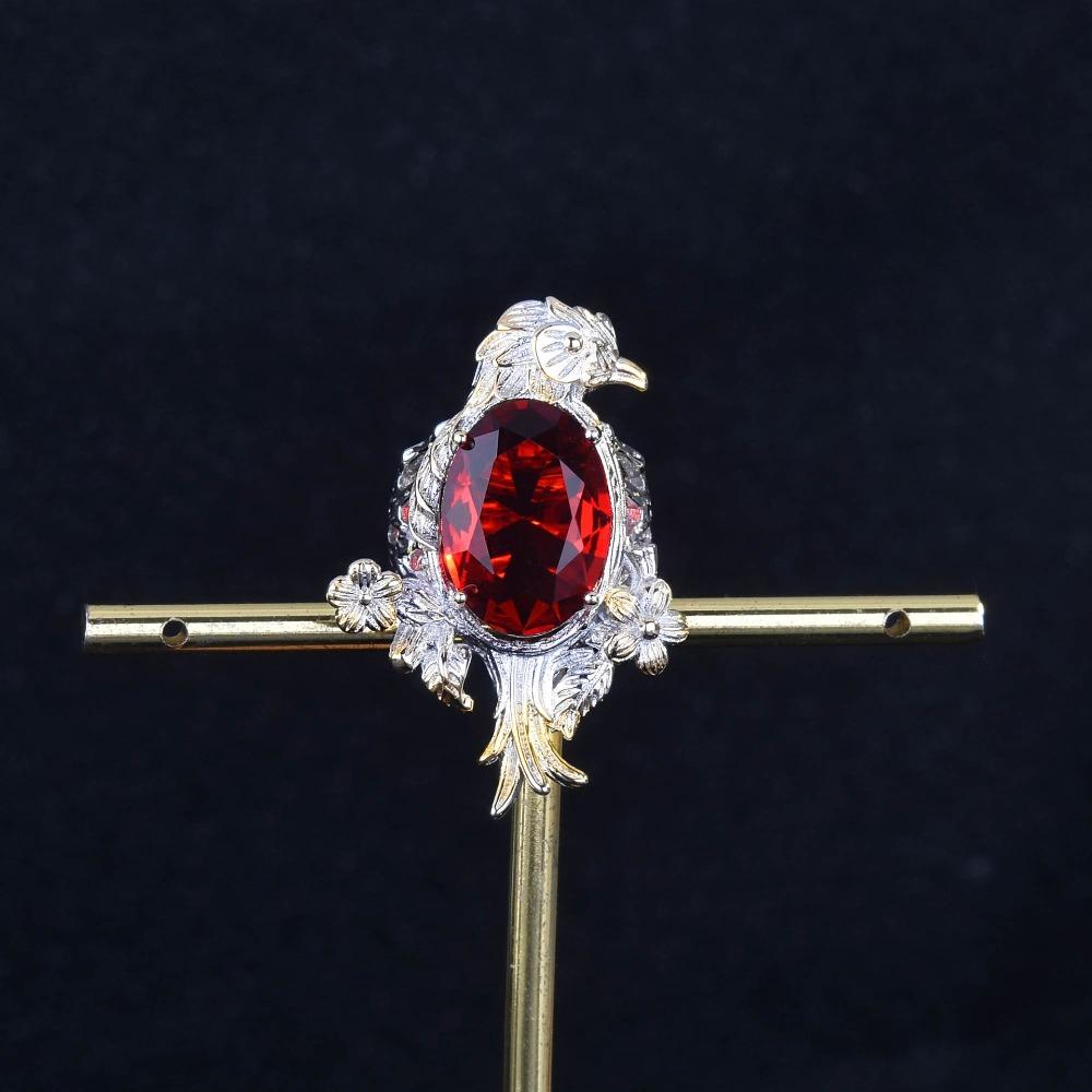 

Open Ring Women Italian Vintage Style Yellow Diamond Pink Crystal Red Gemstone Handmade Jewelry Adjustable