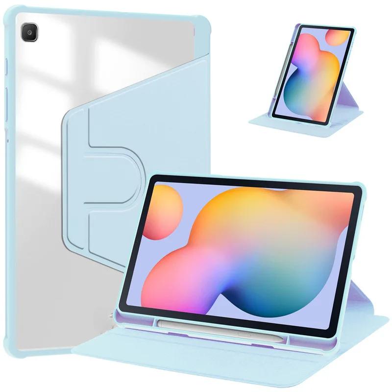 

For Galaxy Tab S6 Lite P610 Protective Case Acrylic Rotating Back Case Transparent Thin Leather Case P613 P610-P615-P619-P613 светло-синий
