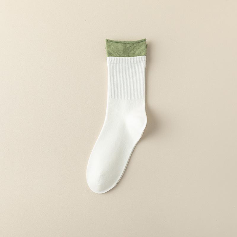 Girls Autumn and Winter Sweet Collision Color Boneless Anti Padding Solid Color Tube Cotton Socks