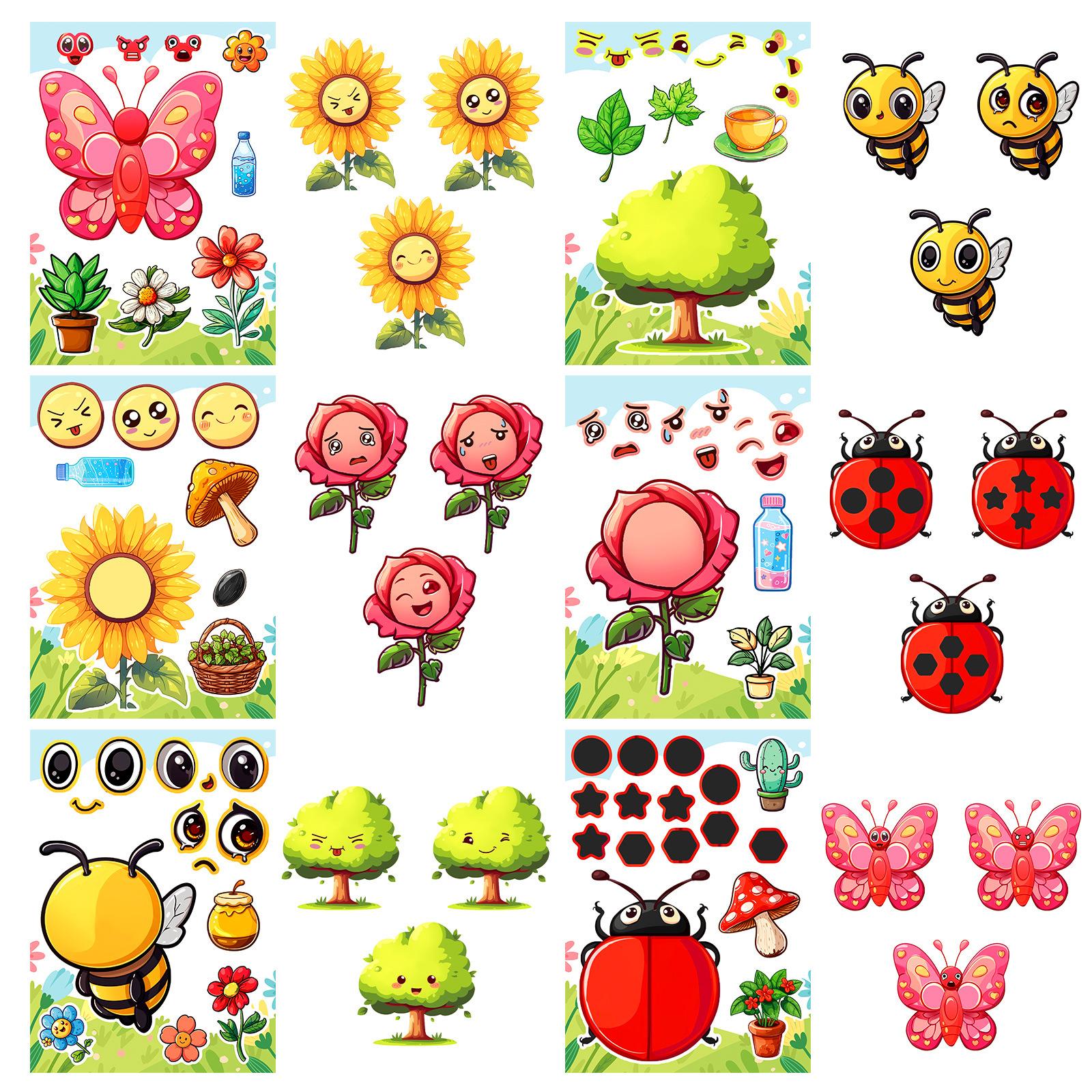 

6 Садовых Пчел Серия Насекомых Бабочек Меняющие Лицо Наклейки Милые Мультяшные Сделай Сам Наклейки для Ручного Аккаунта Девочки