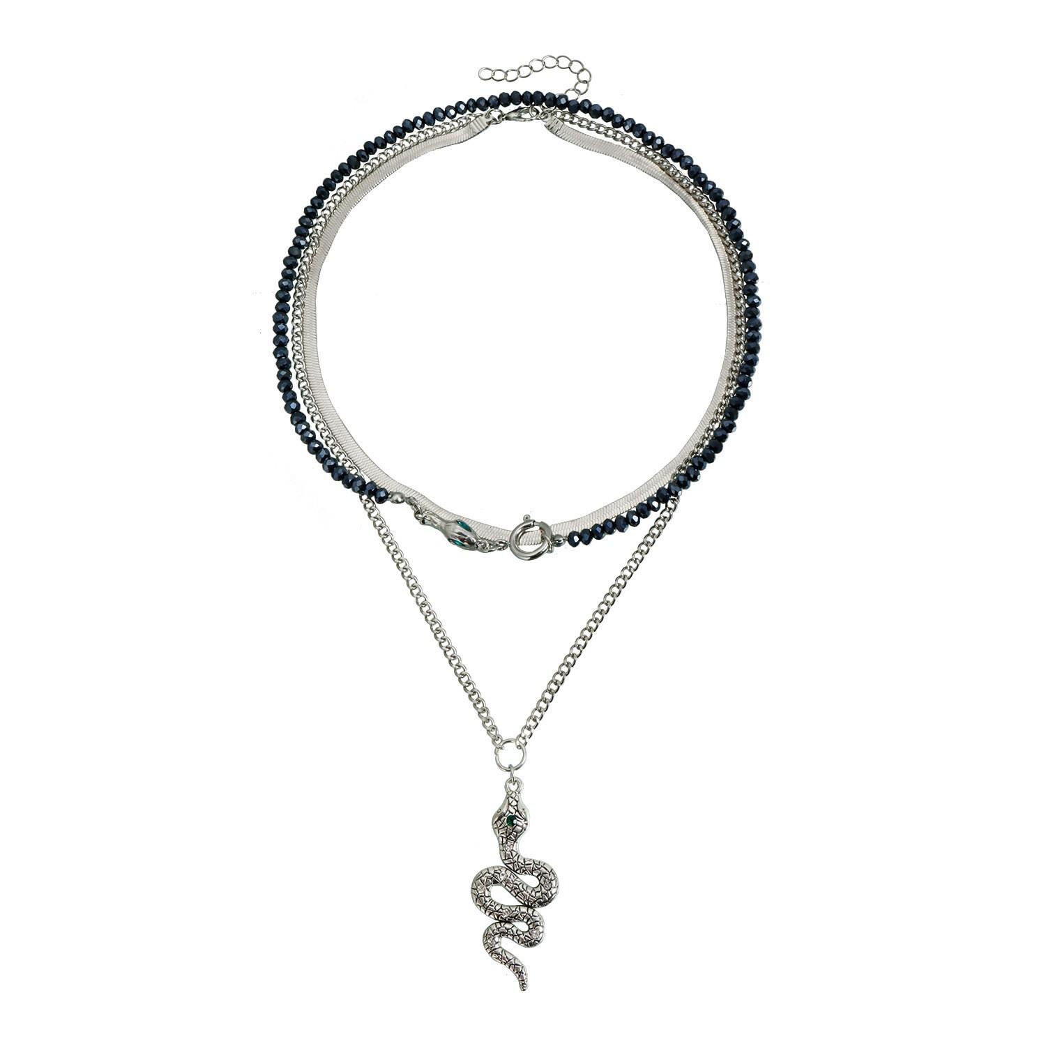 Европейское и американское змеевидное подвесное многослойное ожерелье - Женское высококлассное геометрическое с кристаллами и бусинами