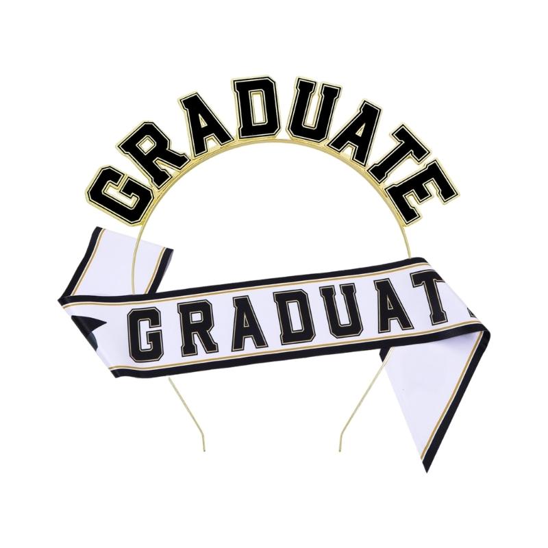 Graduation Hairband And Sash Set With Foil Lettering For Commencement Ceremony Celebration Party Photography Props