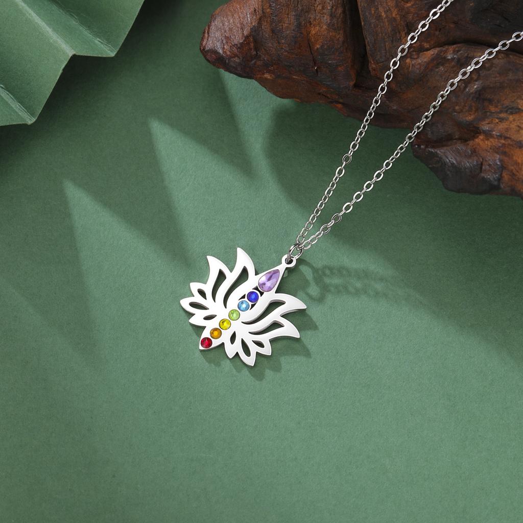 Gold Plated 7 Chakra Lotus Flower Necklace with Om Symbol Spiritual Yoga Jewelry Seven Colorful Zircon Lotus Flower Necklace