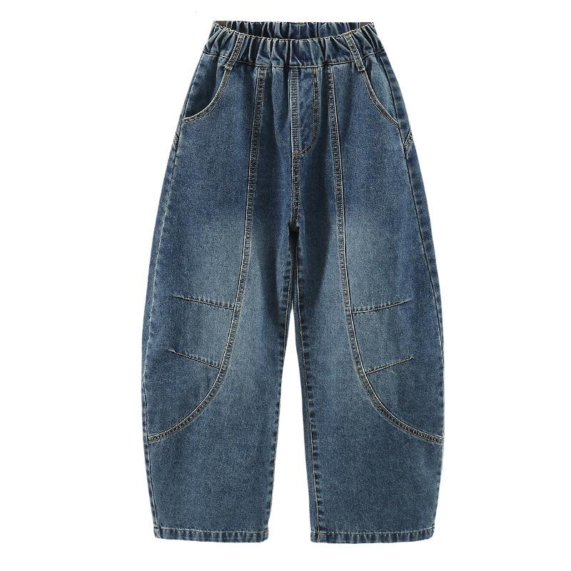Autumn 2025 Girls' Wide-Leg Scimitar Jeans - Casual Long Pants for Kids