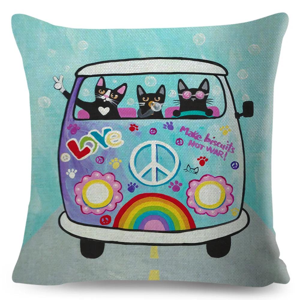 Cartoon Driving Car Cat Cushion Cover Decor Cute Pet Animal Pillowcase Polyester Pillow Case for Sofa Home Children Room 45x45cm