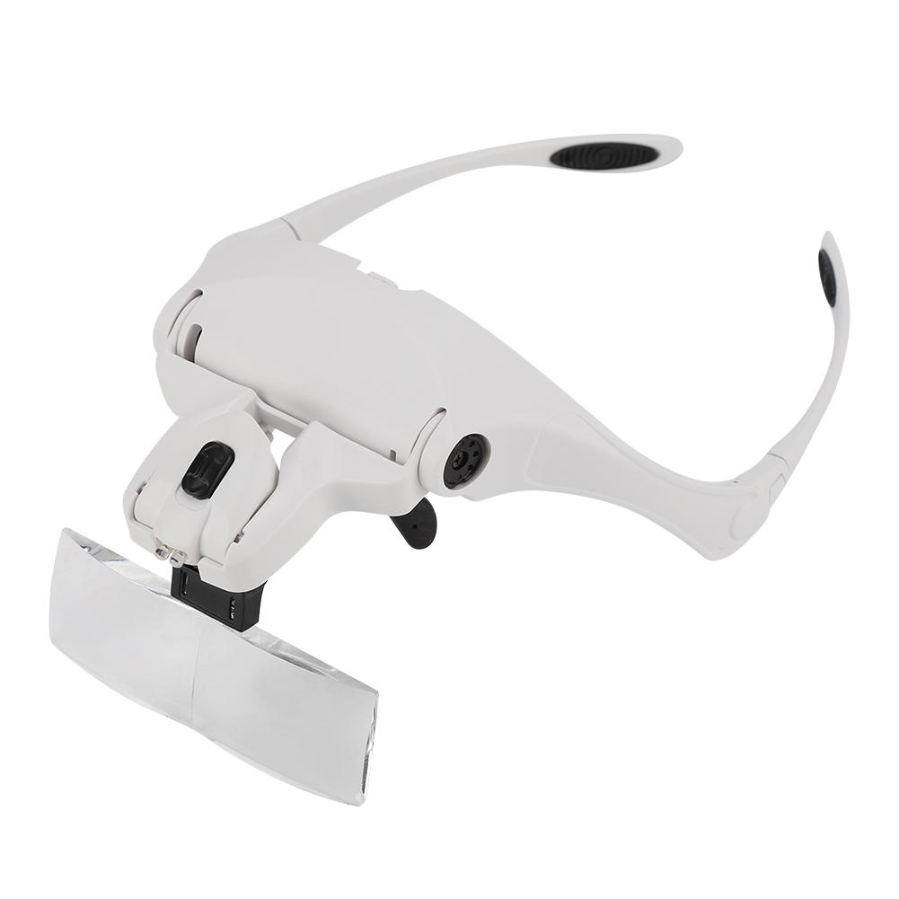 Hands Free Eyeglasses Bracket Magnifier with 5 Pcs Lenses Headband 2 LED Head Lights