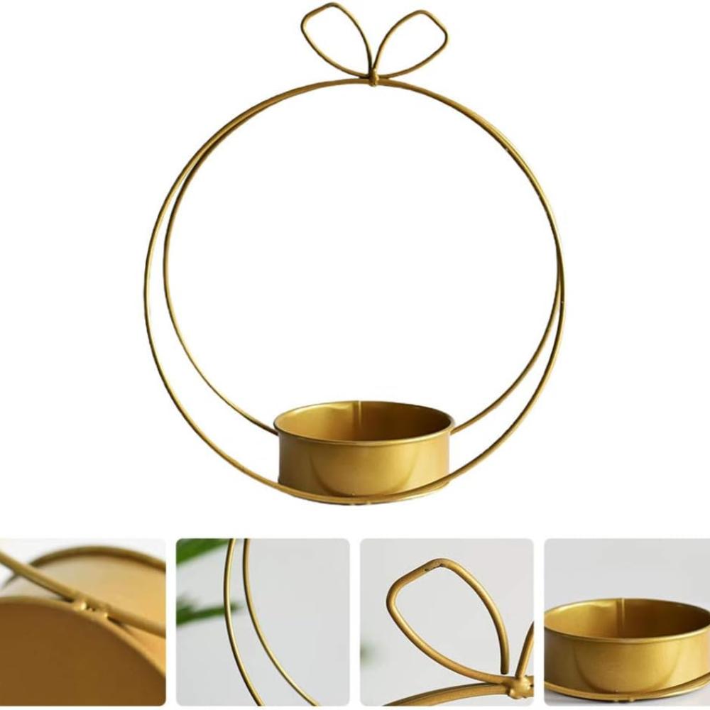 Centrotavola con ghirlanda ad anello, portacandele, centrotavola in ferro battuto, cestino per composizioni floreali, scatola per imballaggio di fiori, ghirlanda ad anello di fiori, portacandele dorato