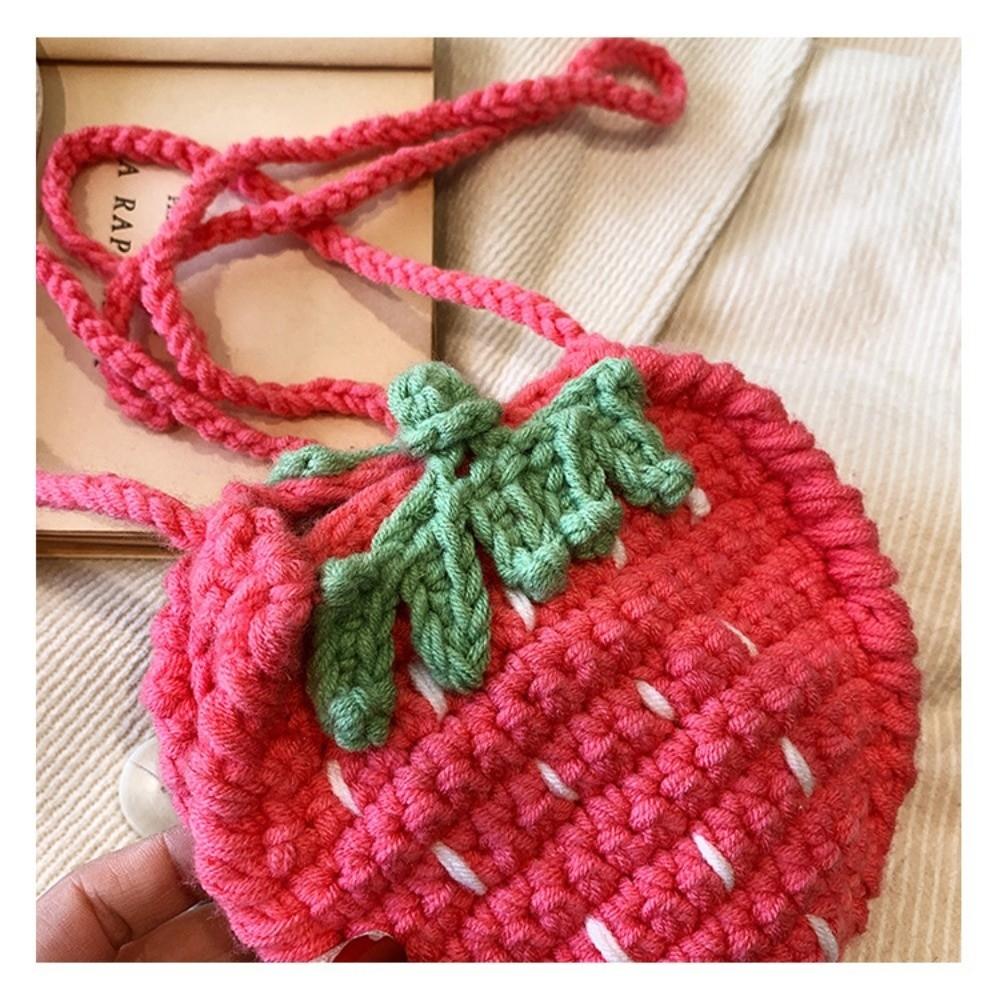 Cute Handmade Strawberry Crossbody Bag Two-Tone Woven Design Crochet Woven Bag Mini Size Crochet Yarn Women's Bag for Women