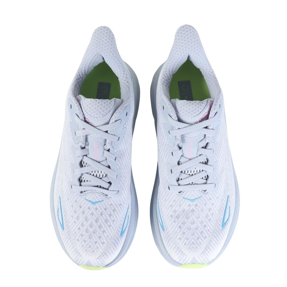 HOKA Clifton 9 Wide Running Gray Sneakers for and Walking Shoes, (1132211-GLLS), Jogging, Cushioning, (Gray/22.5/Women's)